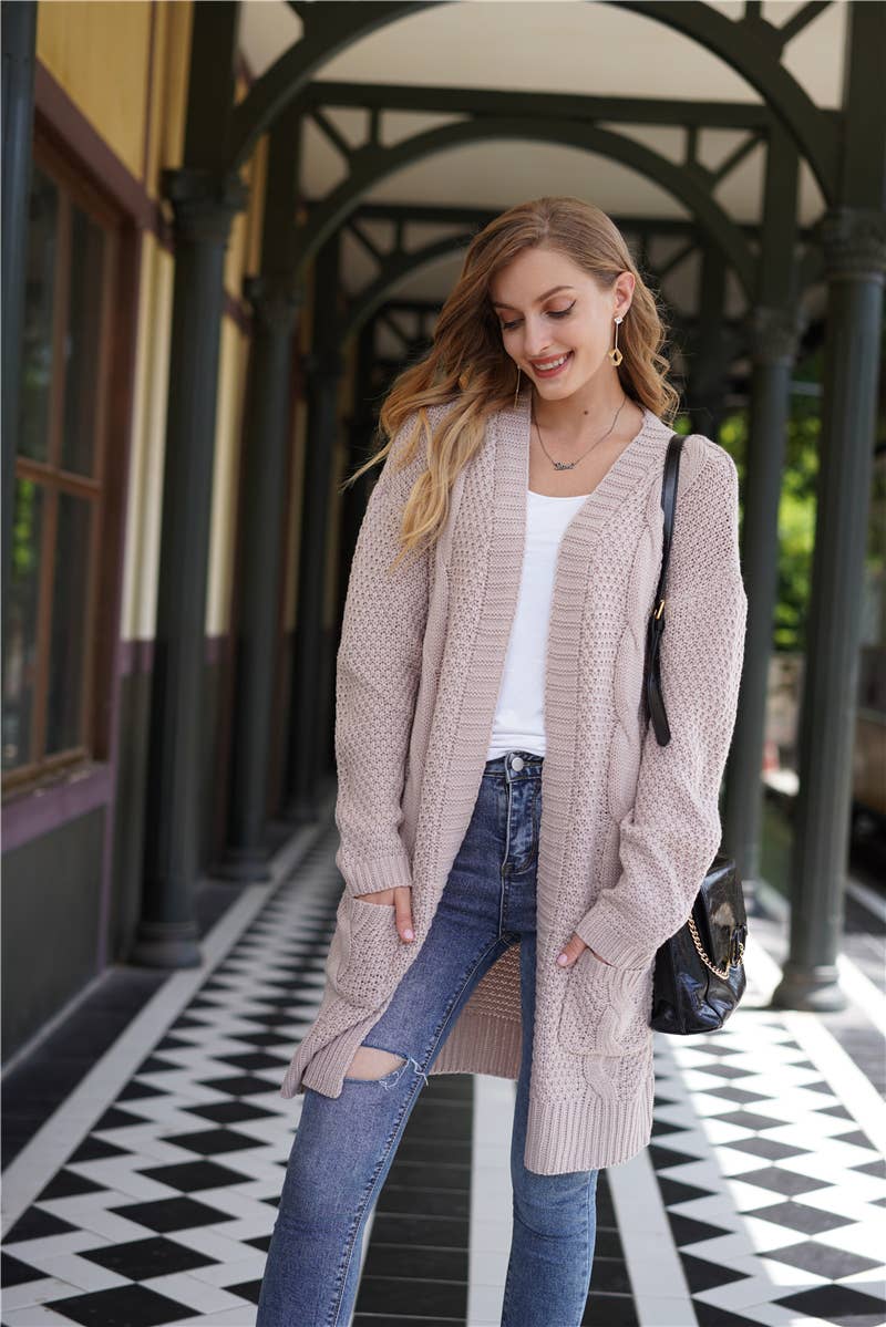 KNIT CARDIGAN TWISTED ROPE KNIT SWEATER