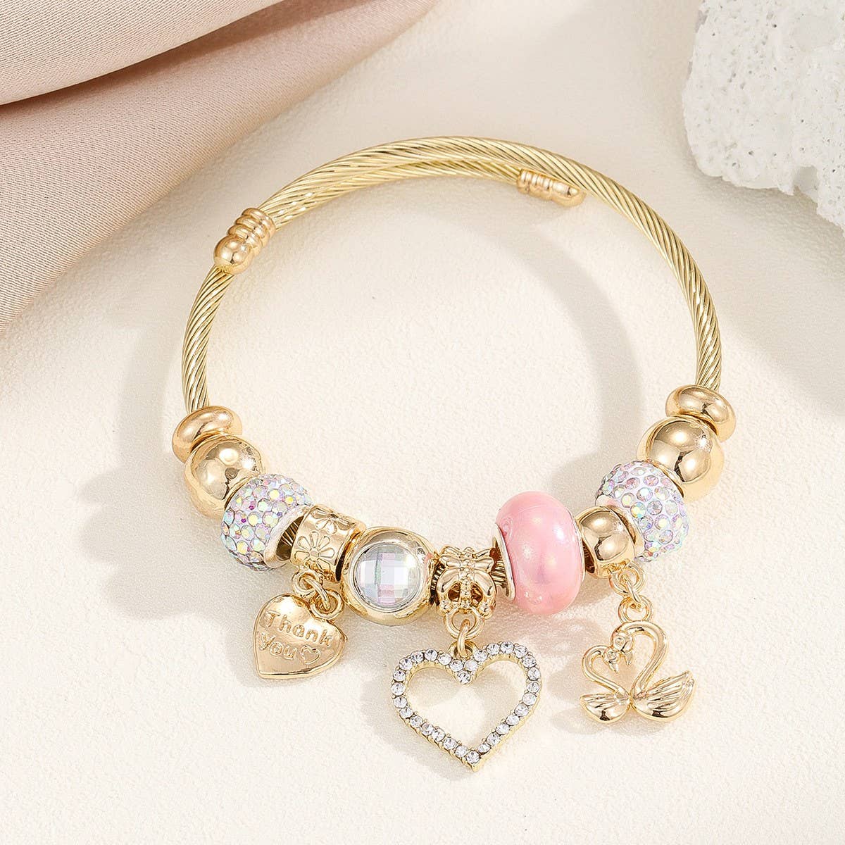 Trendy Beaded Bracelet with Bear Swan Heart