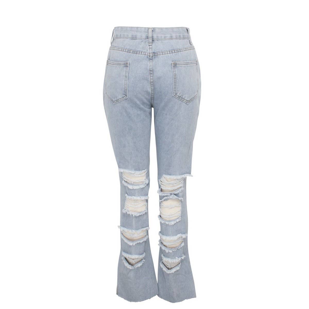 WOMENS HOLE TASSEL STRAIGHT DENIM PANTS_CWJP0085