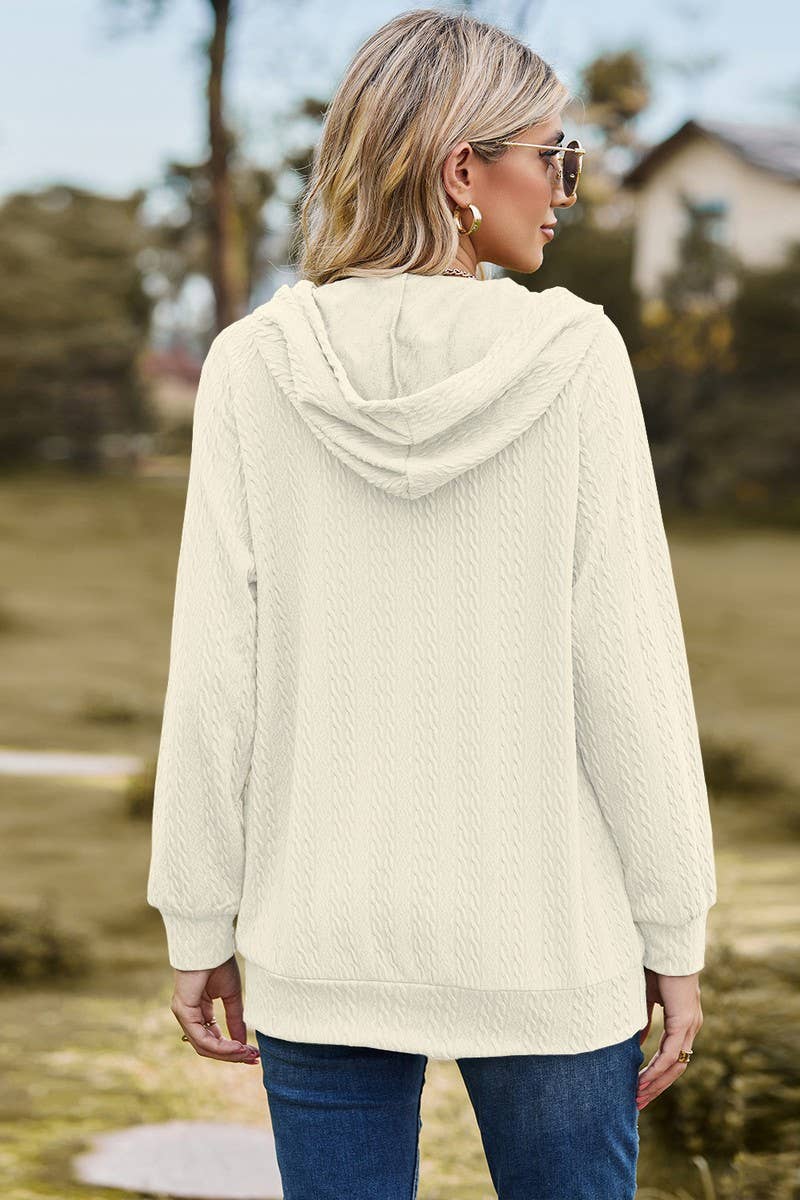 CWOHOL1094_HOODED ZIPPER LOOSE LONG SLEEVE SWEATSHIRT