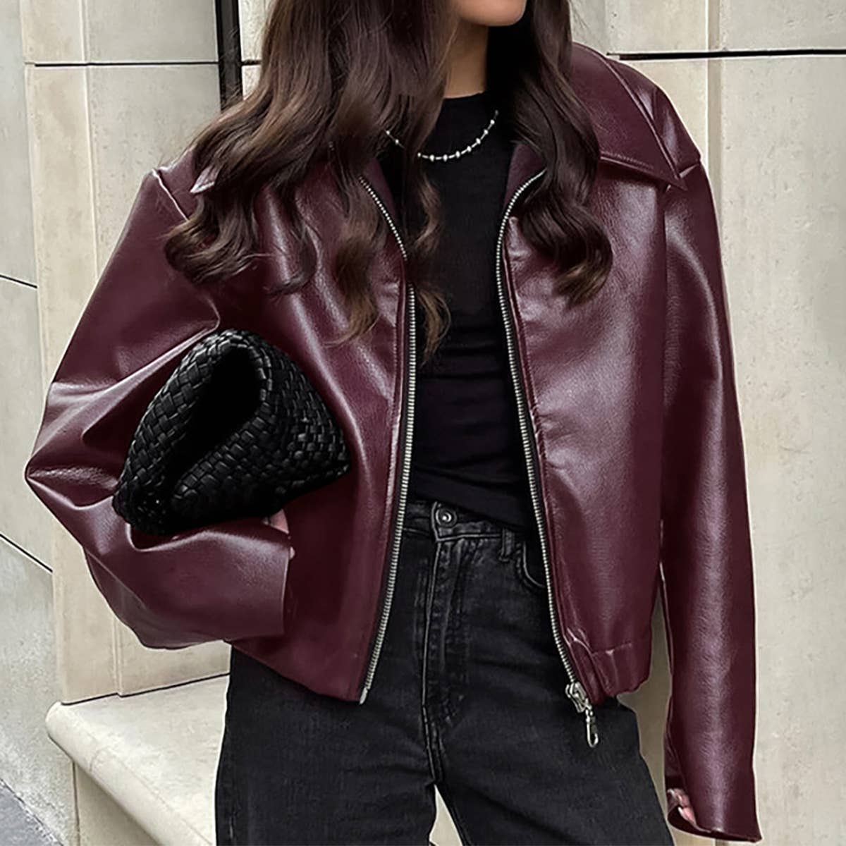 CWOJA1592_ANGORA RED LEATHER BIKER GIRL FASHION JACKET