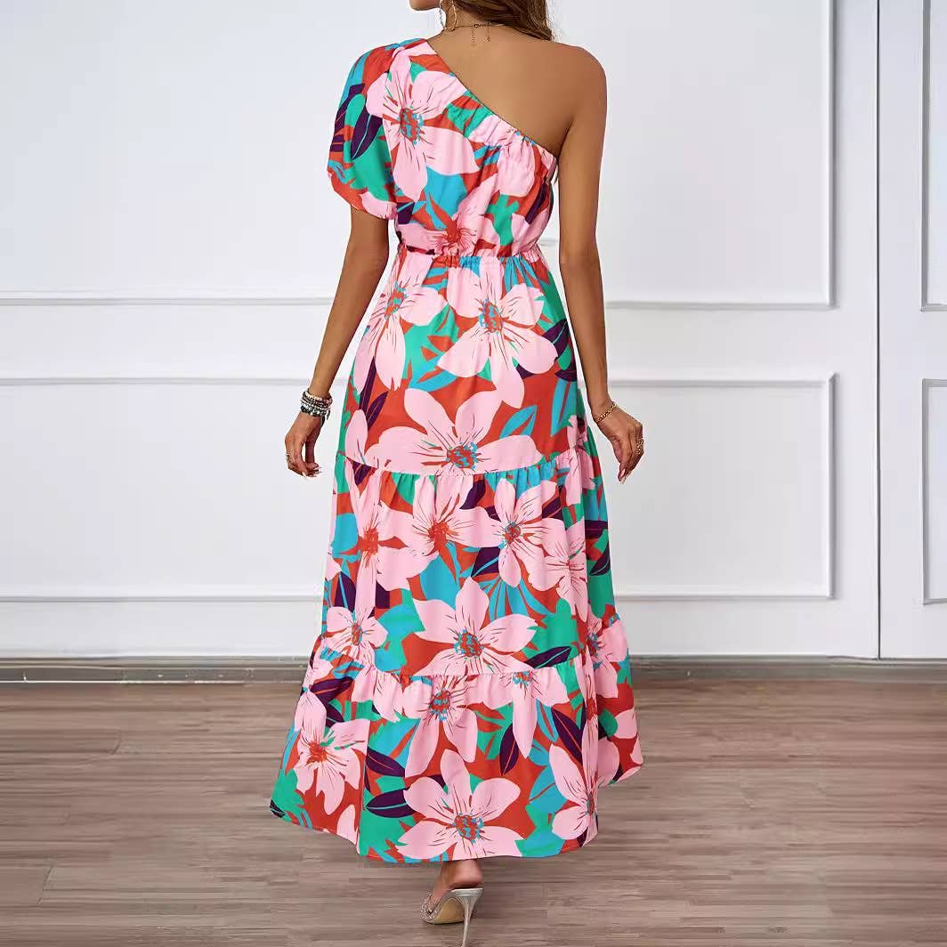 PRINTED BOHO DRESS WITH SLOPING NECK