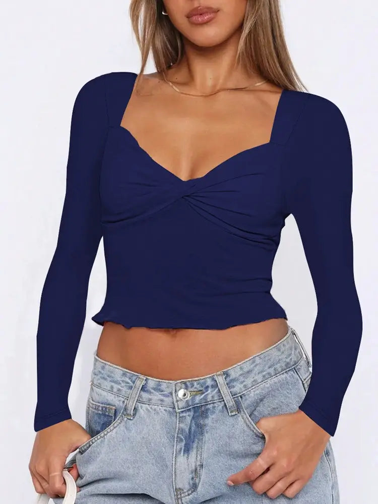Y2K SEXY LOW CUT KINK BM LONG SLEEVE CROP TEE