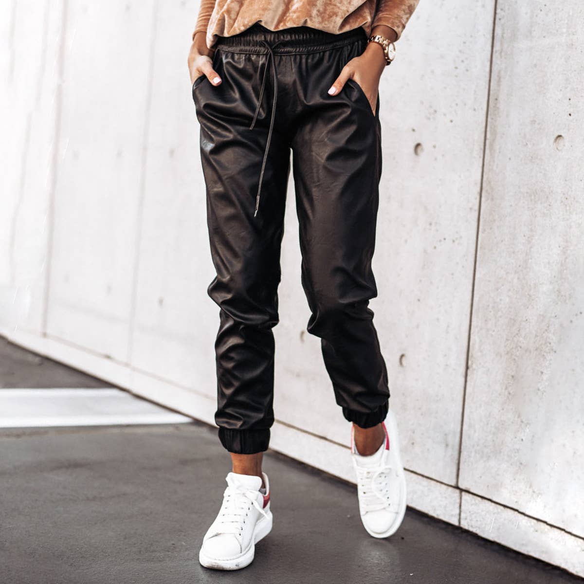 TEMPERAMENT SIMPLE ROPE WAIST SMALL FOOT PANTS