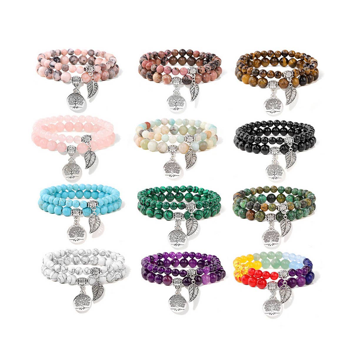 CWAJE4232_NATURAL STONE BEADS TREE OF LIFE PENDANT BRACELET