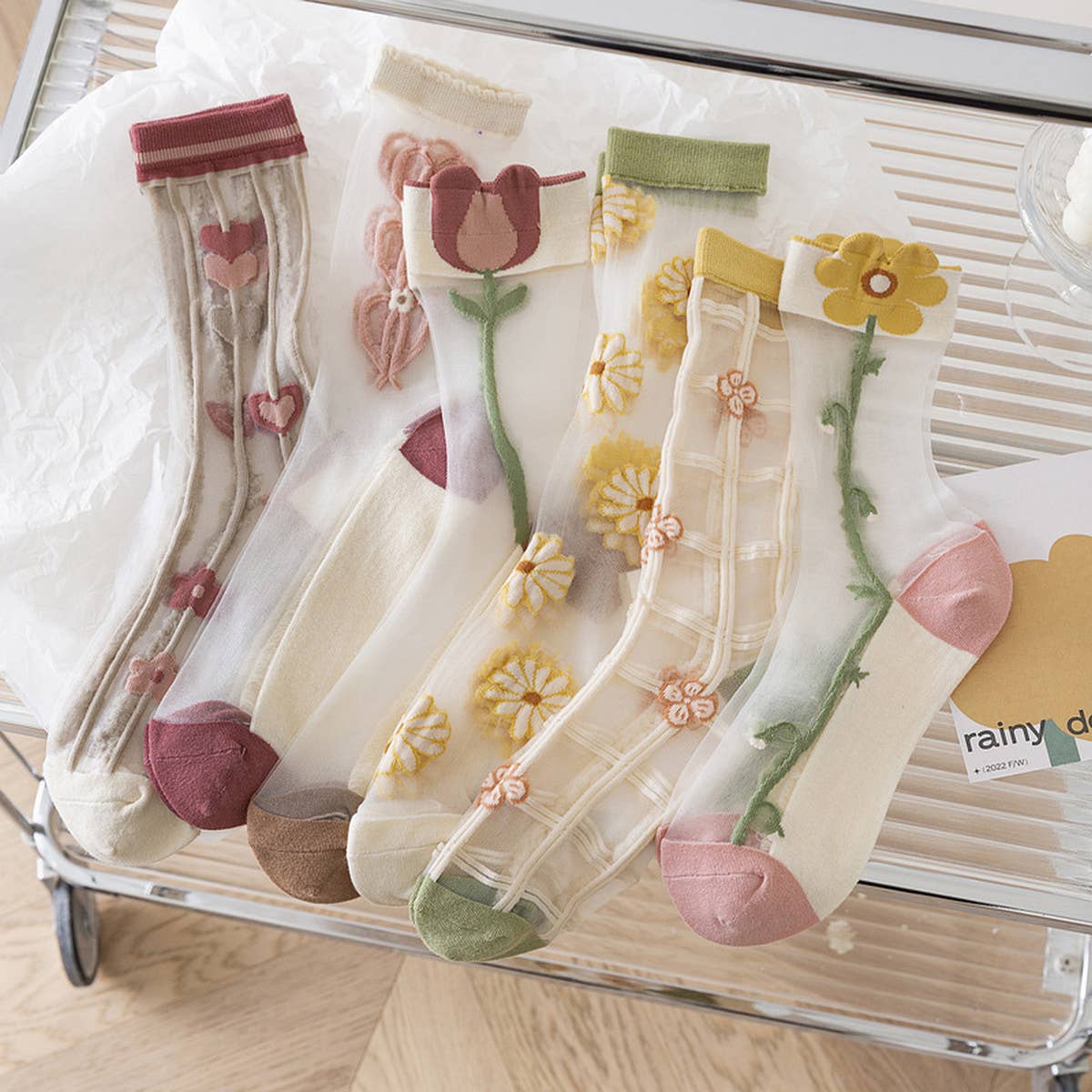 FLORAL SUMMER SHEER MESH SOCKS FOR WOMENS