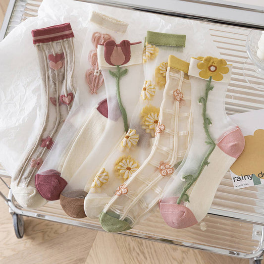 FLORAL SUMMER SHEER MESH SOCKS FOR WOMENS