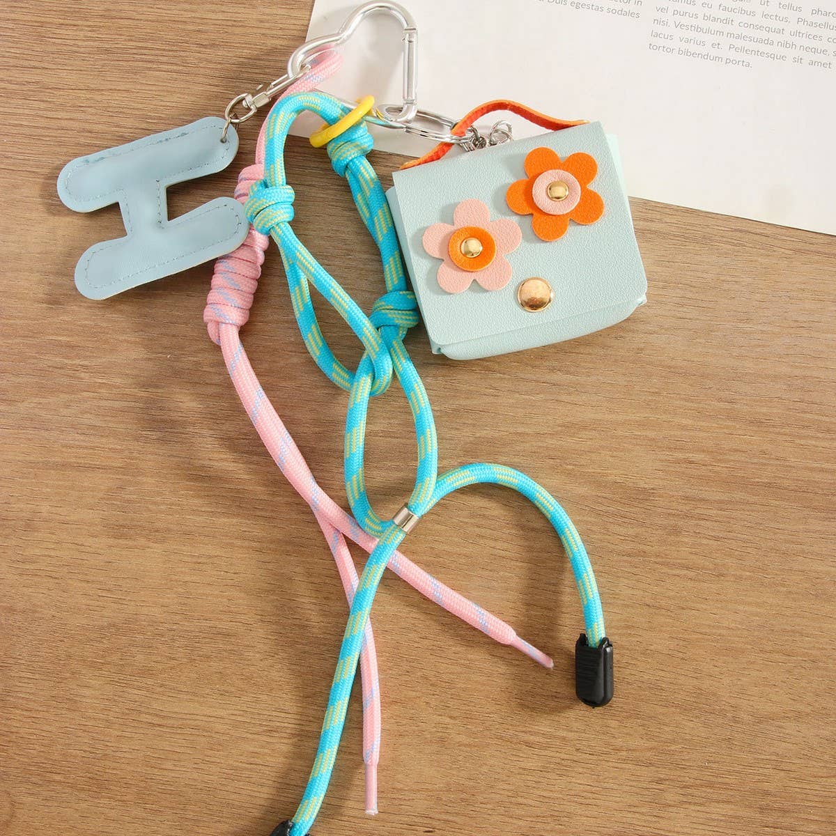 H Letter Floral Earbud Pouch Keychain