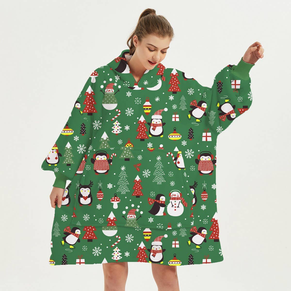 Christmas Reindeer Flannel Hoodie Blanket Gift