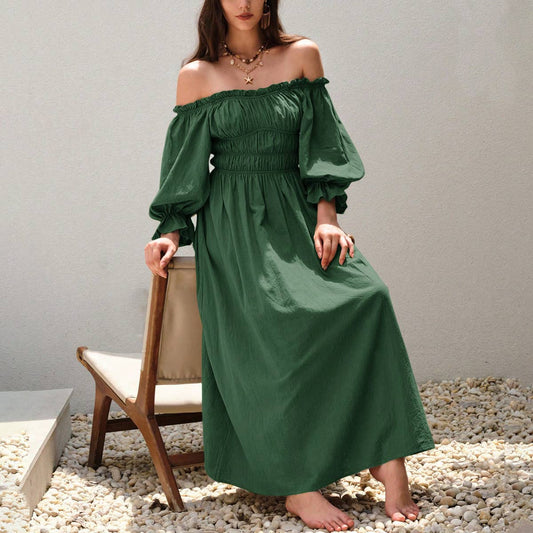 ONE SHOULDER LANTERN LONG SLEEVED MAXI DRESS_CWDMD1410