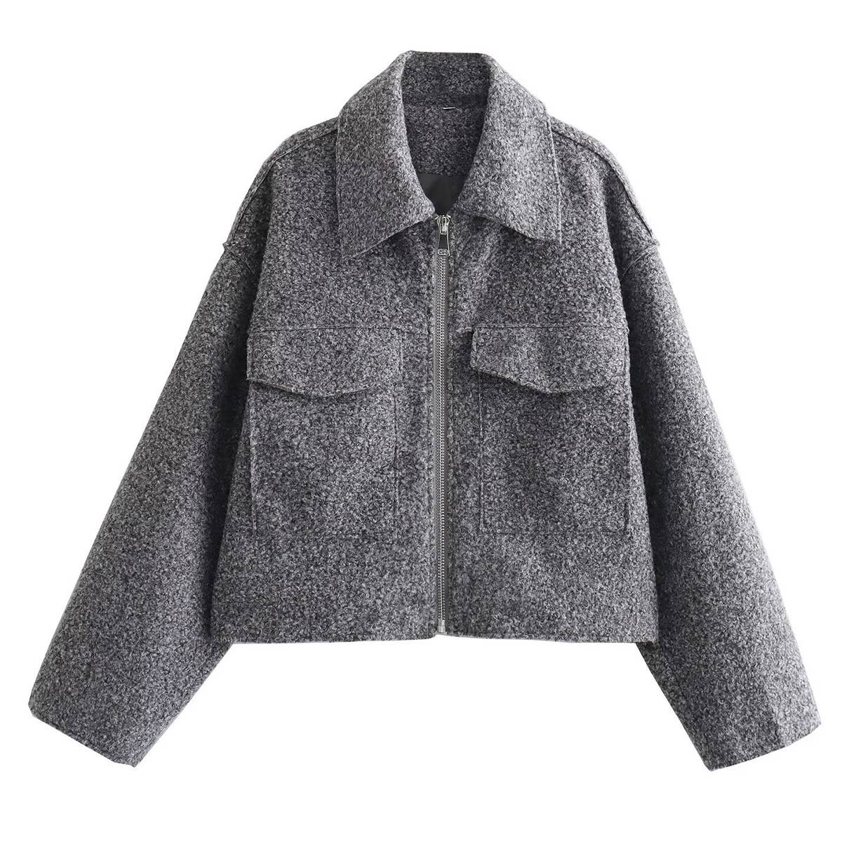 LAPEL LONG-SLEEVED PREMIUM ZIP-UP COAT