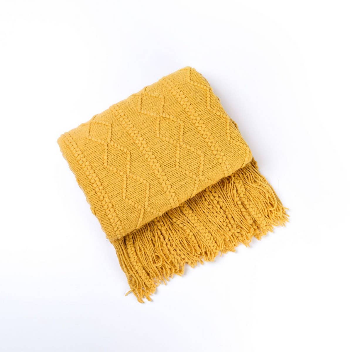 KNITTED WARM BLANKET WITH TASSELS