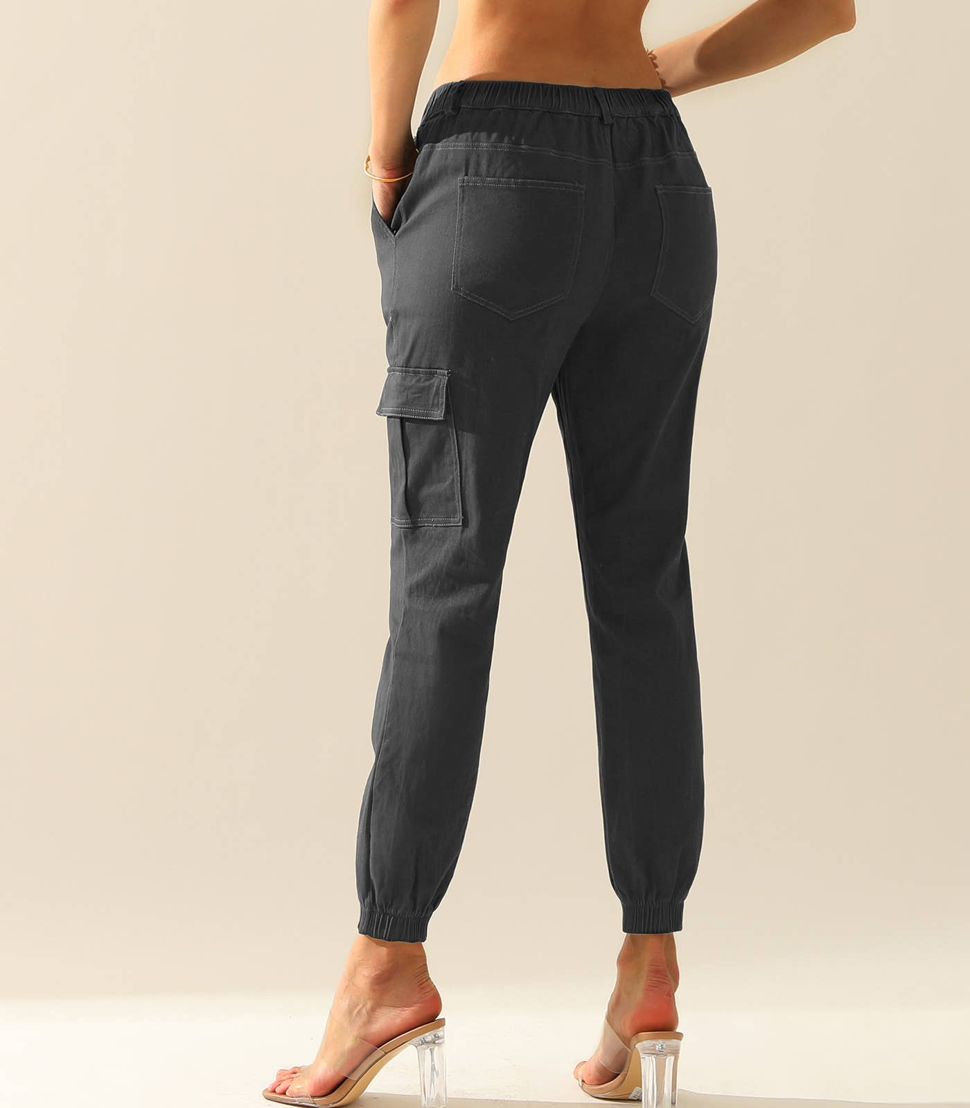 CWBLP400_Elastic Waist Cargo Pants Cotton Cargo Work Pants