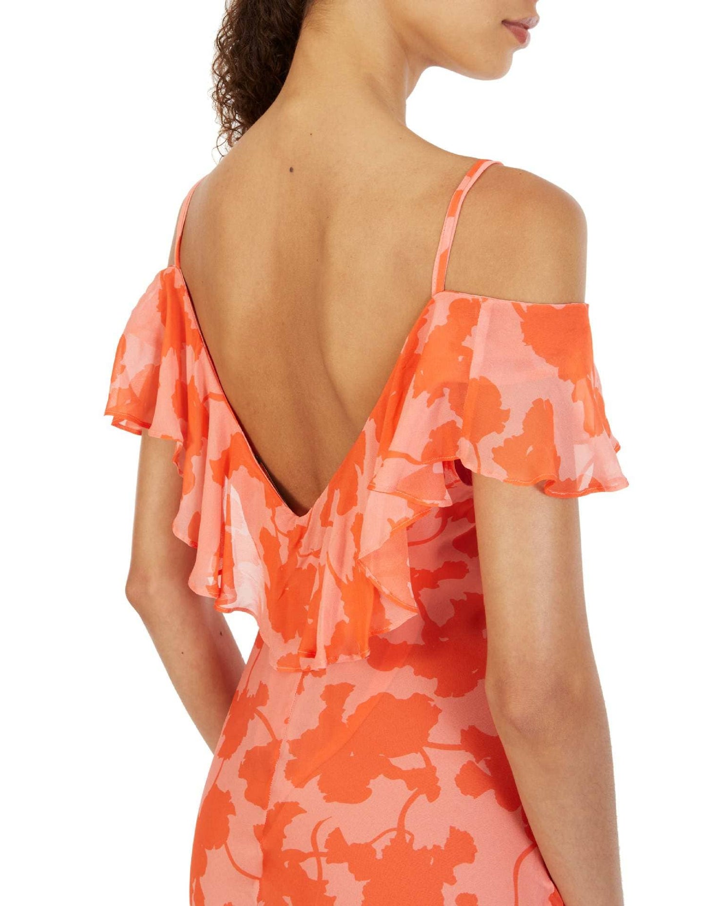 V-NECK SLIT FLESH-THROUGH FLANGED CHIFFON SKIRT