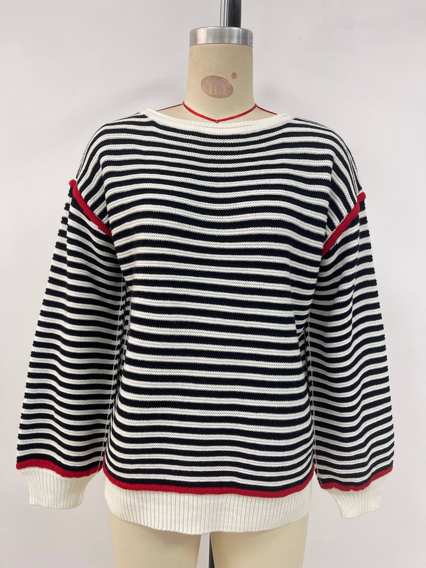 Striped round-neck loose long-sleeved sweater