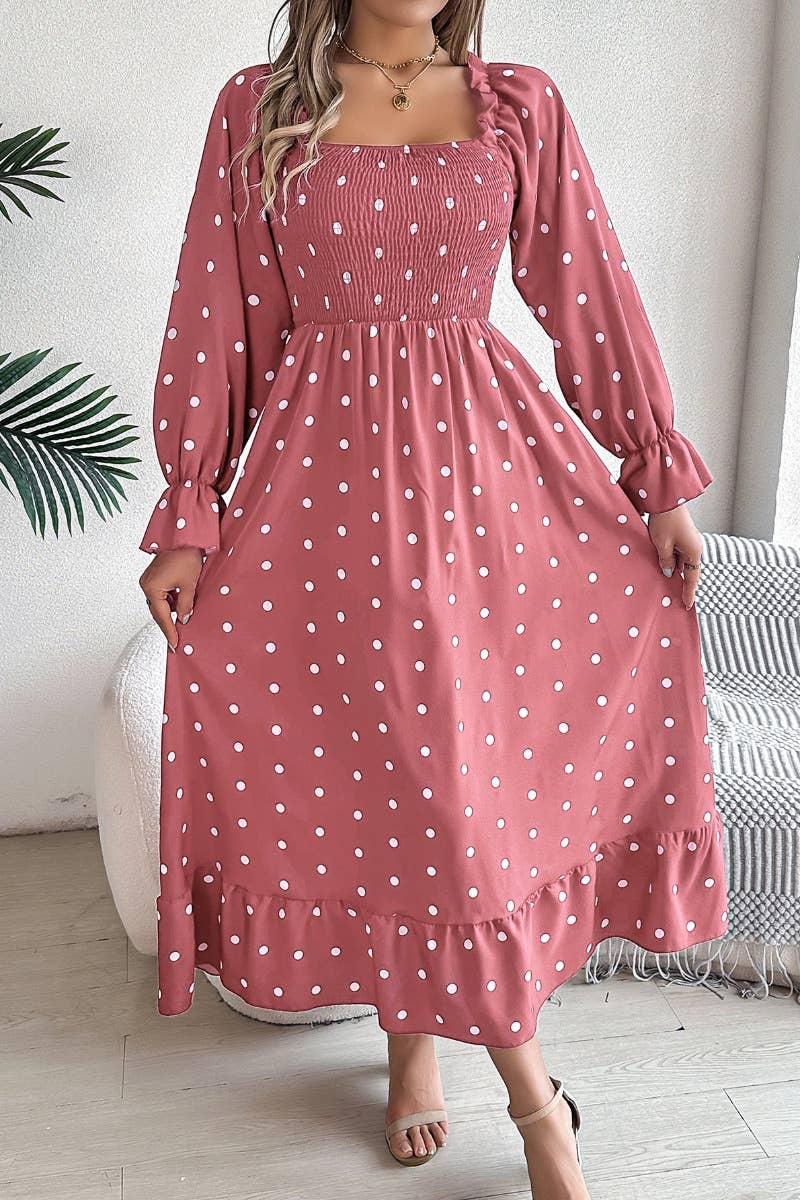 CWDSD5771_AUTUMN LONG-SLEEVED POLKA DOT DRESS MID-LENGTH