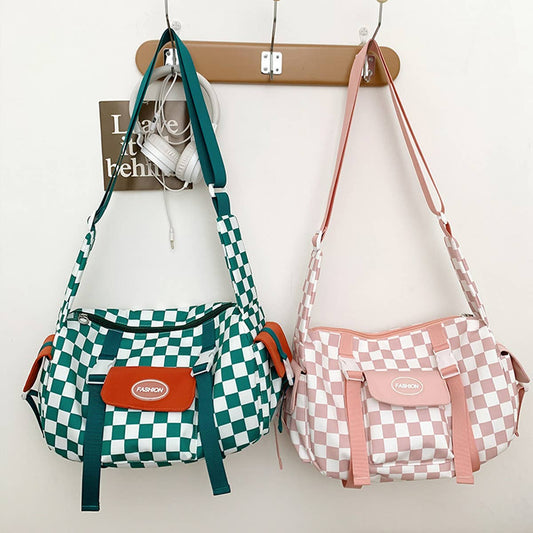 PLAID LARGE CAPACITY SHOULDER CANVAS BAG_CWAB1600
