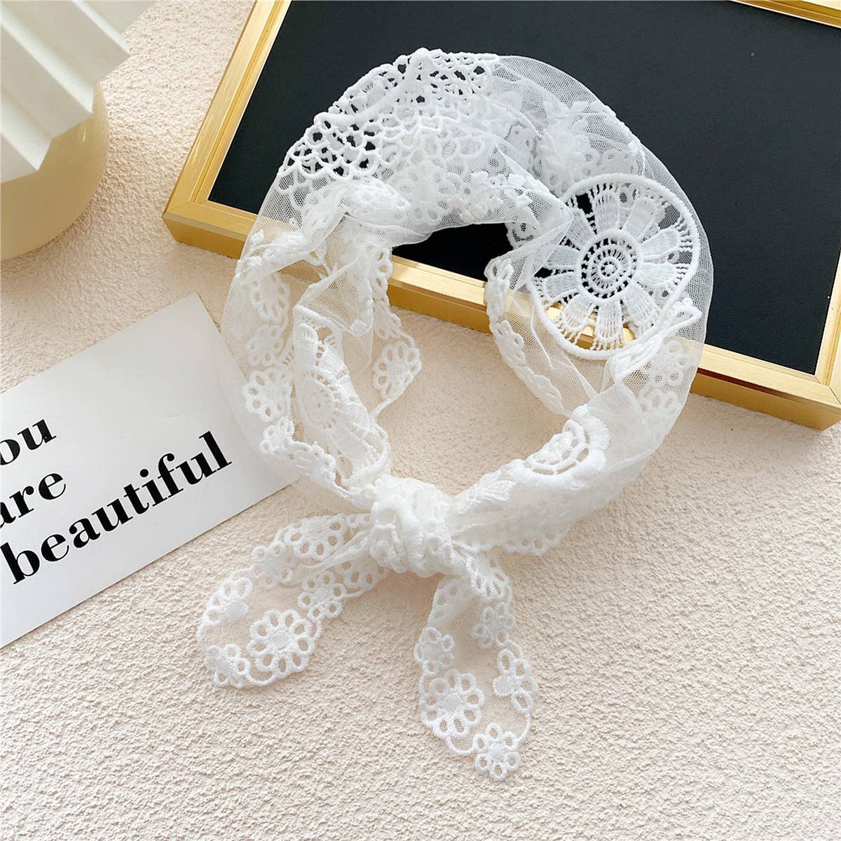 Lace Floral Triangle Scarf - Neck & Hair Wrap