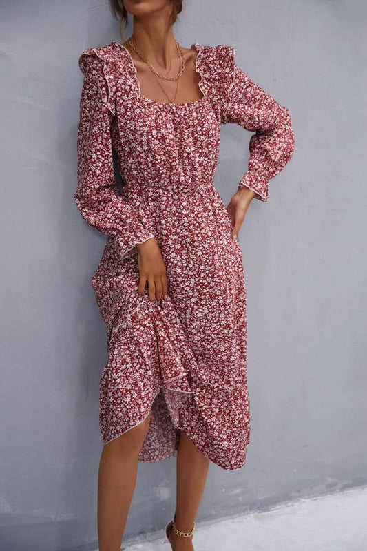 CWDSD2751_Sweetheart Neck Long Sleeve Print Dresses