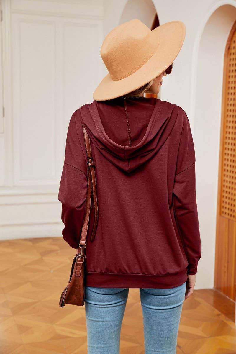 CWOHOL0930_SOLID COLOR BUTTON DRAWSTRING POCKET HOODIE