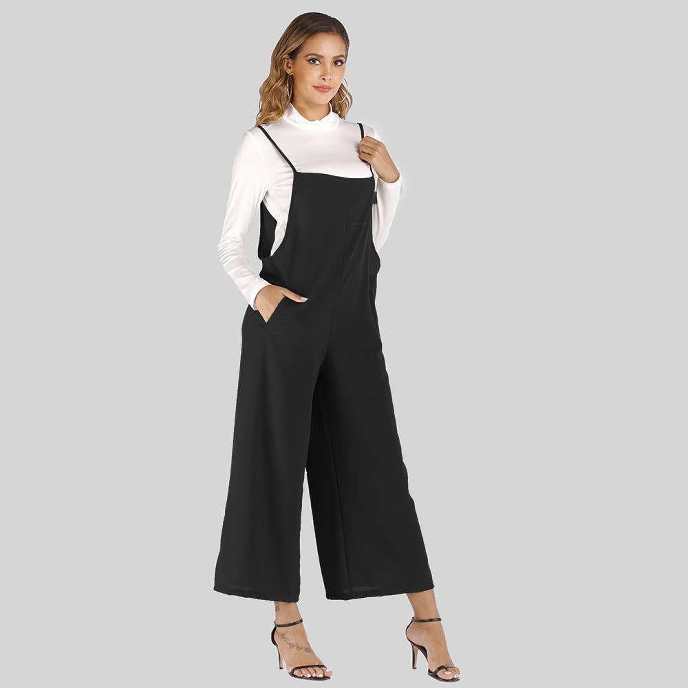 Solid-color straight-leg overalls jumpsuit