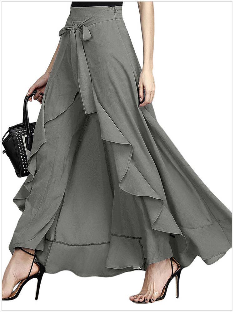 HIGH-WAISTED LONG FLANGED CHIFFON WIDE-LEG PANTS