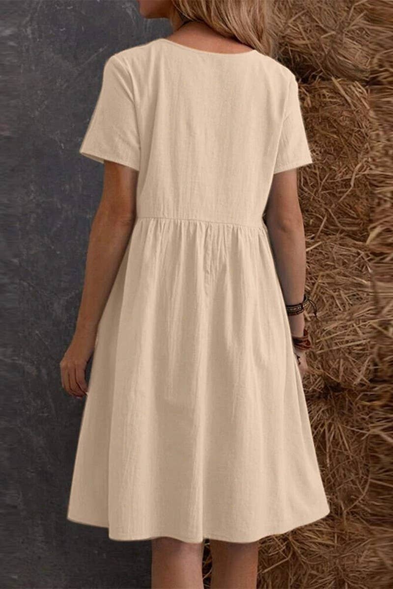 CWDSD10627_RETRO LOOSE ROUND NECK WOMEN'S DRESS