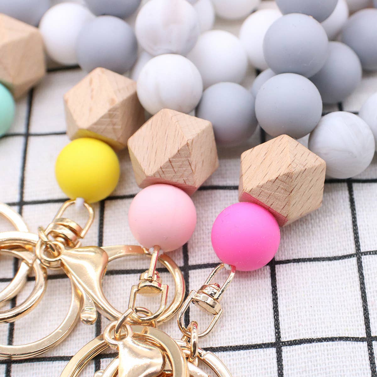 COLORFUL SILICONE BEAD BRACELET KEYCHAIN