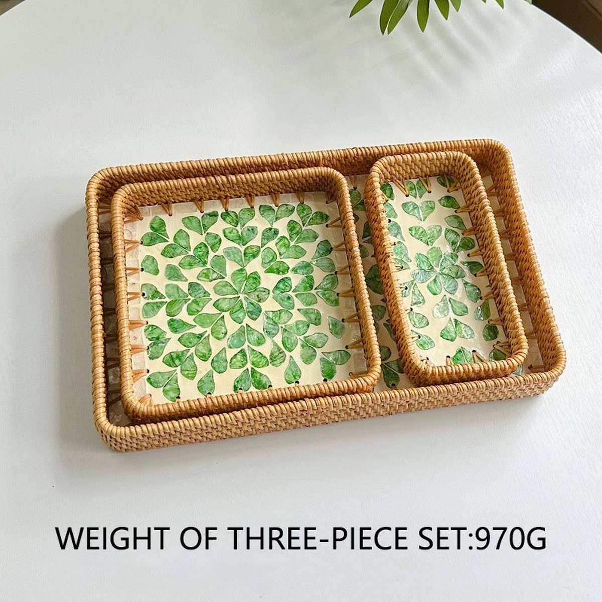 RATTAN COLORFUL SHELL FRUIT TRAY THREE-PIECE SET_CWMM4393