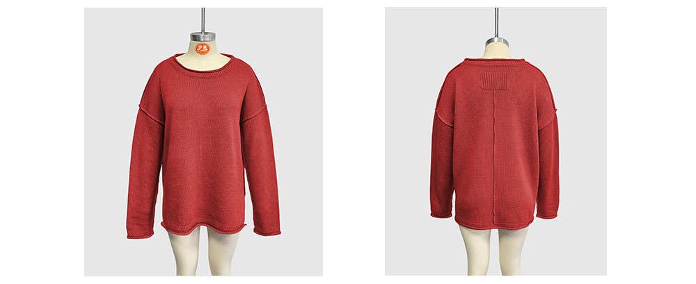 Solid color round-neck loose pullover sweater