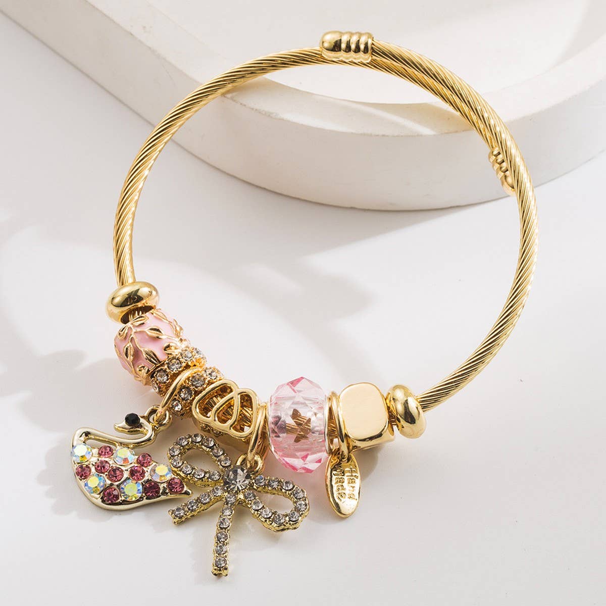 Fairy Style Swan & Bow Charm Couple Bracelet_CWMM8489