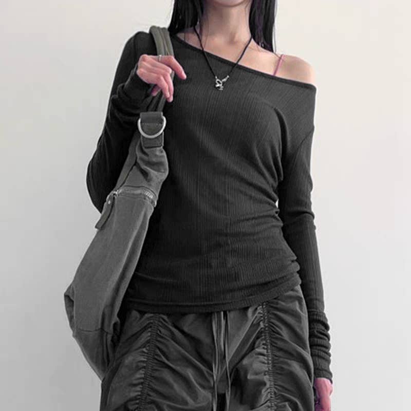 Fashion sexy one-shoulder long-sleeved T-shirt