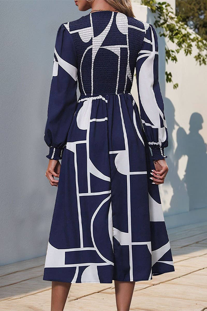 CWDMD4524_SPRING AND AUTUMN LONG SLEEVE PRINTED DRESS