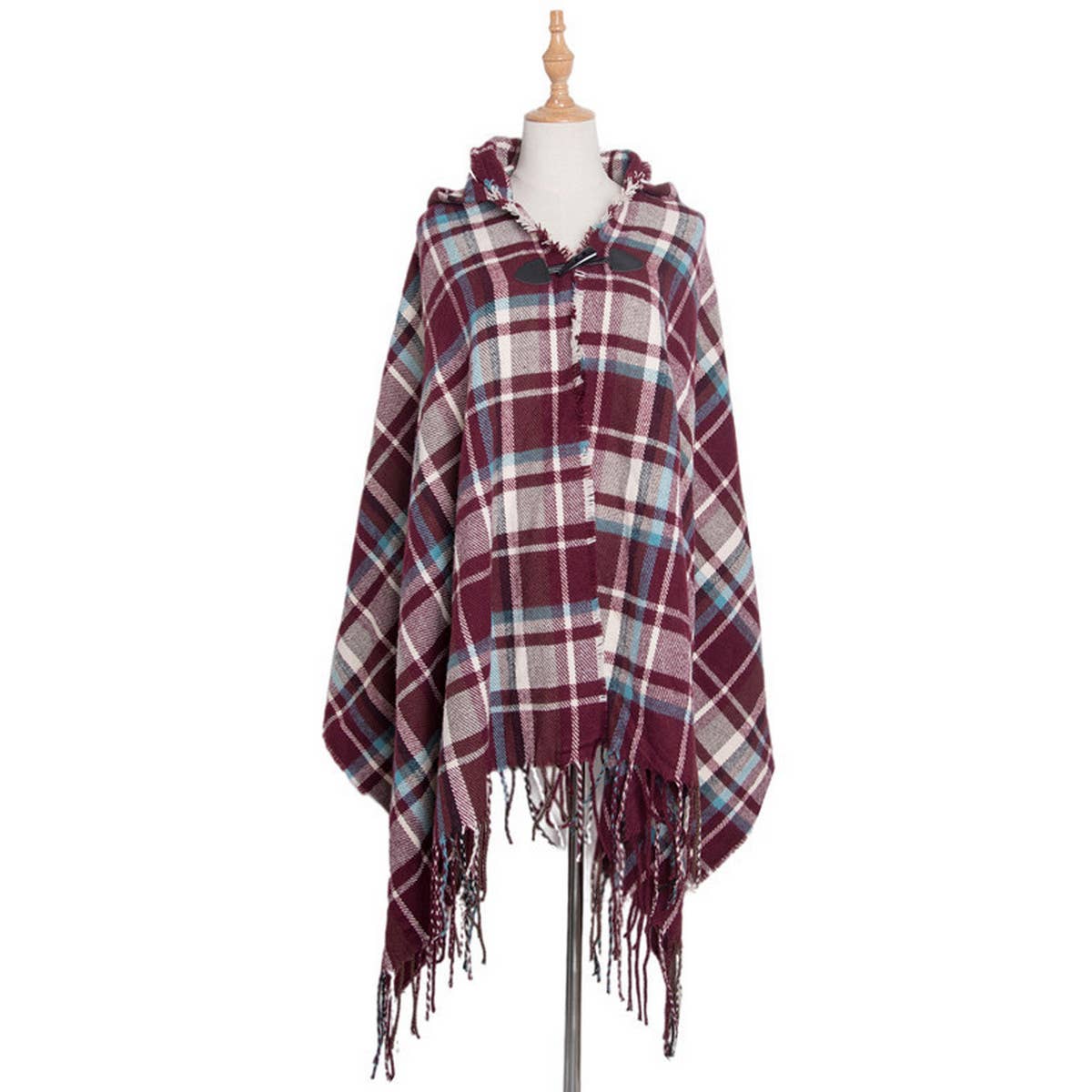 HORN BUTTON BOHEMIAN HOODED CAPE SHAWL