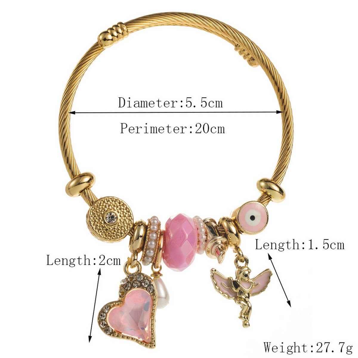 DIY Beaded Steel Bracelet with Angel & Heart