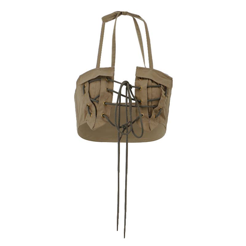 Sexy Y2K Halter Lace-Up Cutout Crop Tank Top