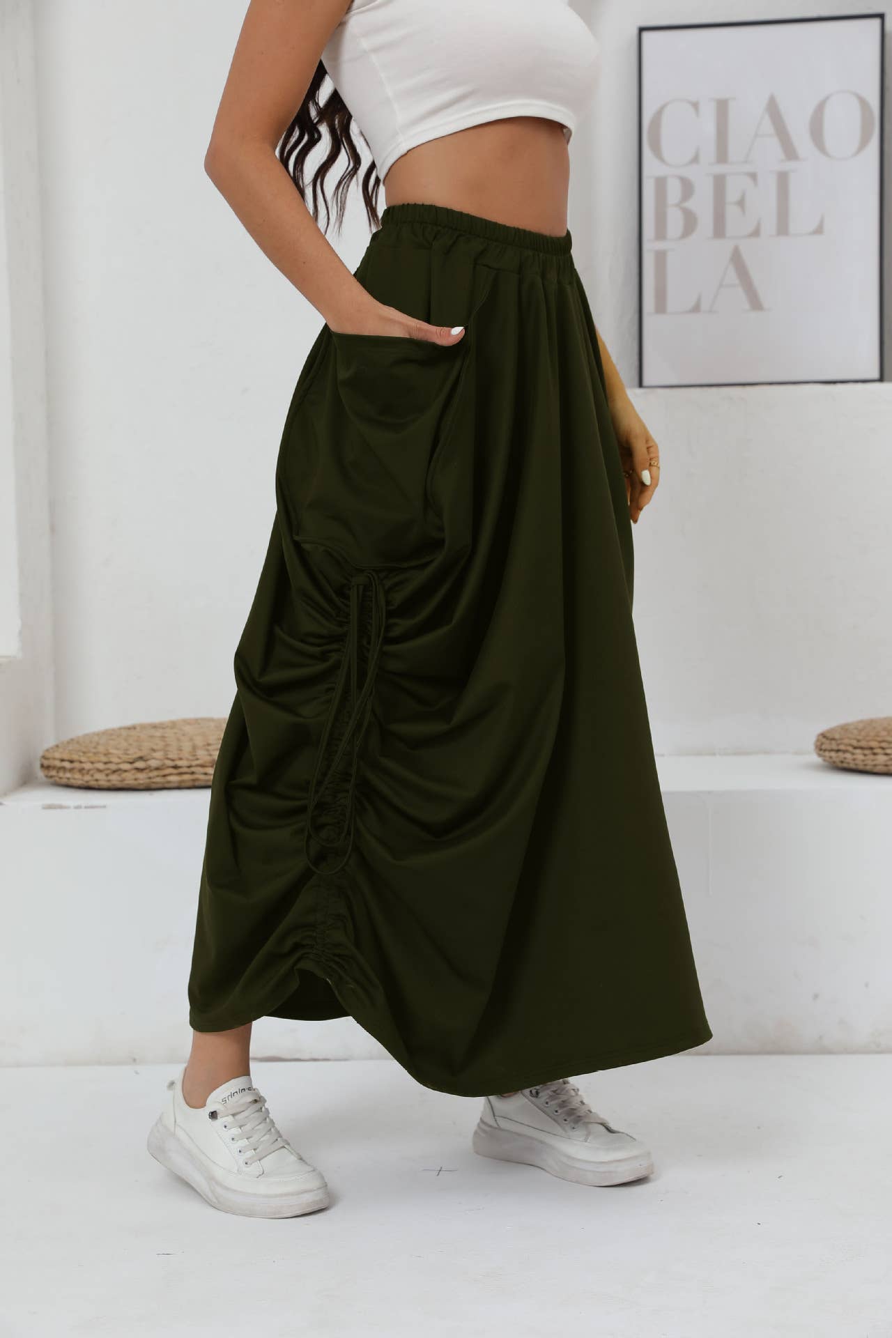 DRAWSTRING COVER HIP HIGH-WAISTED SKIRT