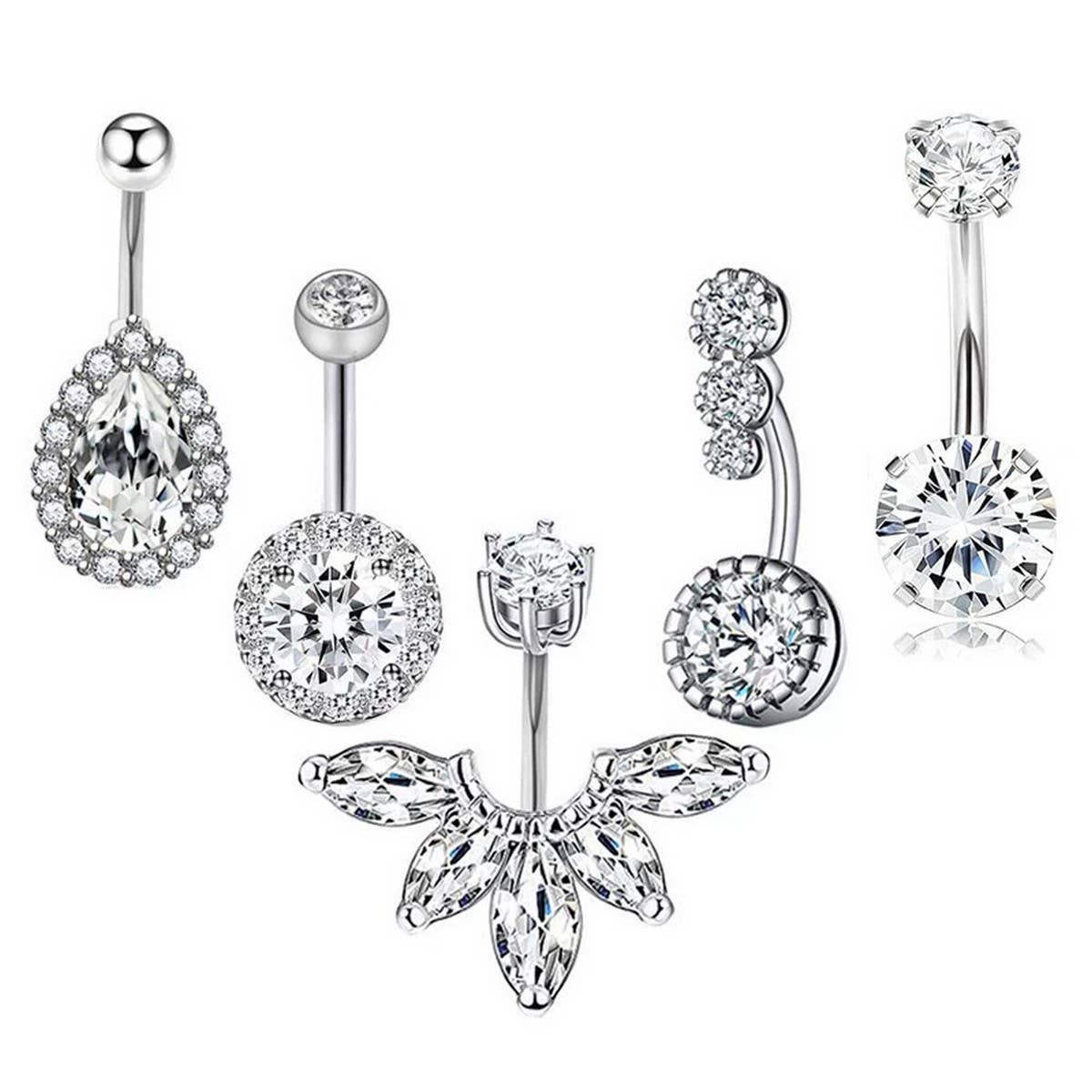 New Angel Wings CZ Belly Ring with Prong Setting