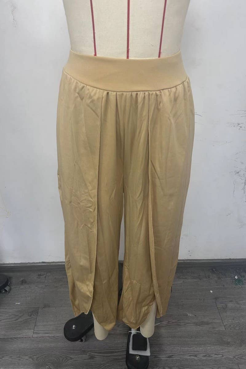 CWBLP1490_SOLID COLOR LOOSE HIGH WAIST HIGH SLIT TROUSERS