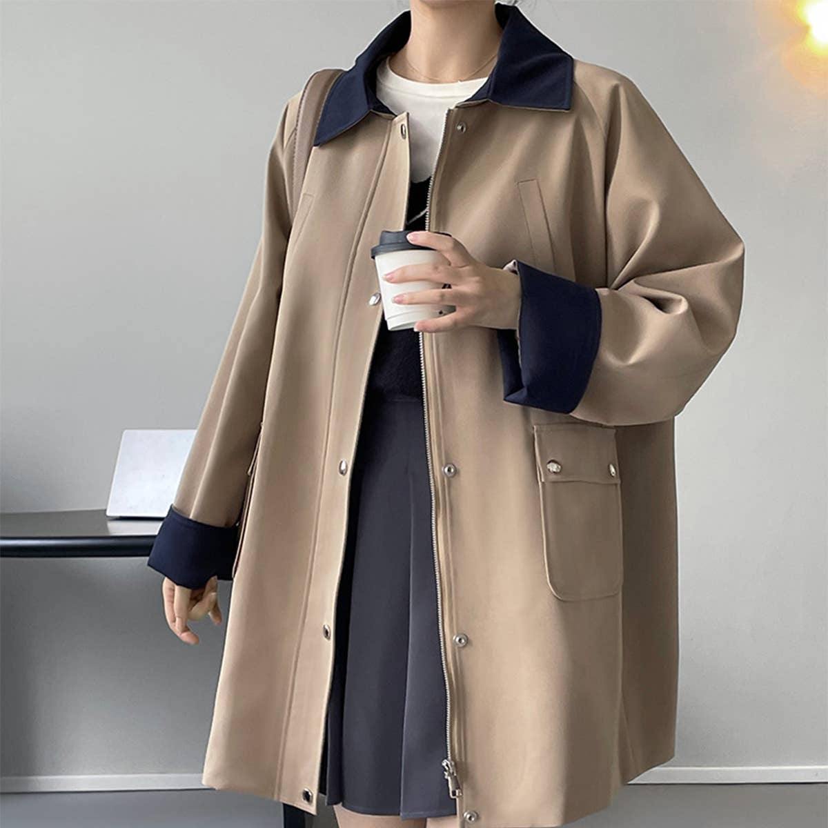 Vintage workwear patchwork trench coat