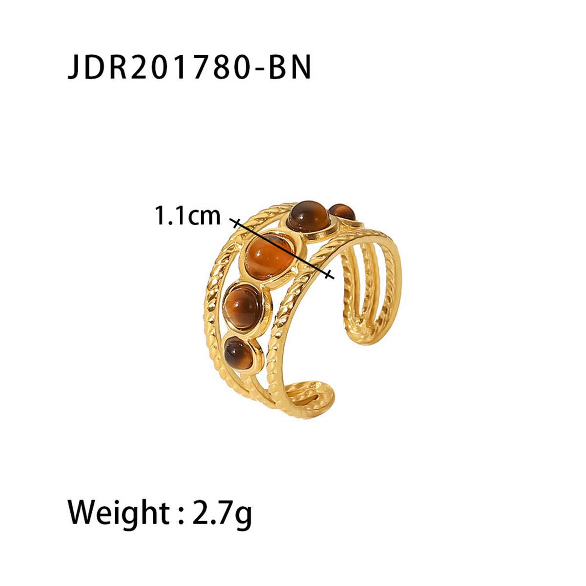 GOLD STAINLESS STEEL INLAID NATURAL STONE RINGS