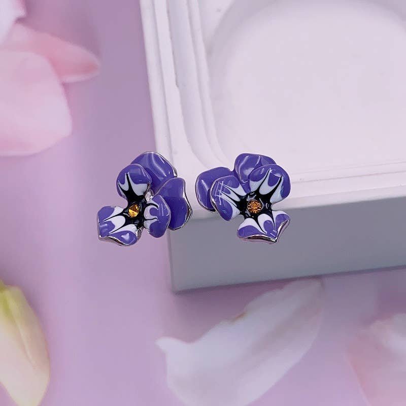 French enamel and colored glaze flower earrings