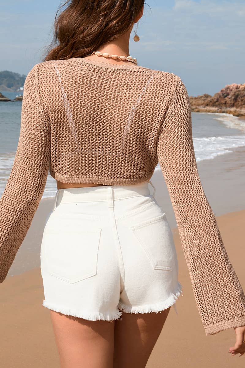 HOLLOW LONG SLEEVED KNITTED COVER UPS_CWTSTL1074