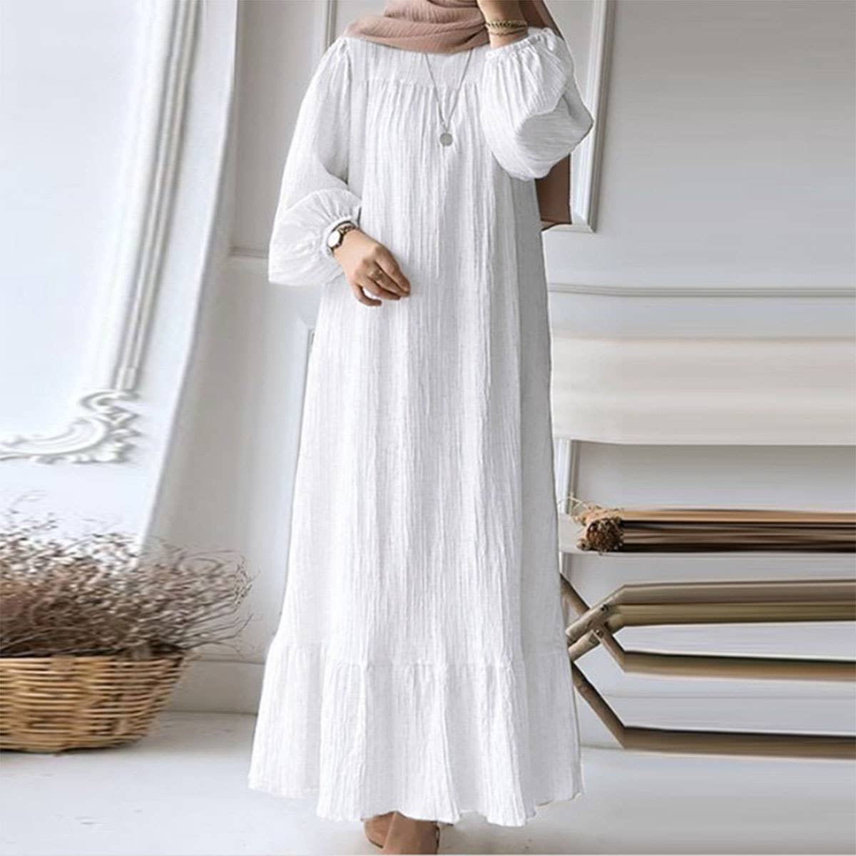 STYLISH PUFFED SLEEVES VINTAGE HEM RUFFLED DRESS