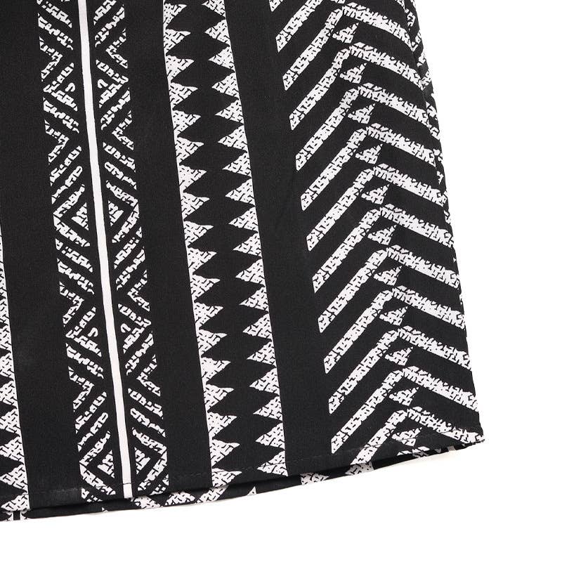 Geometric printed elastic waist patchwork skirt