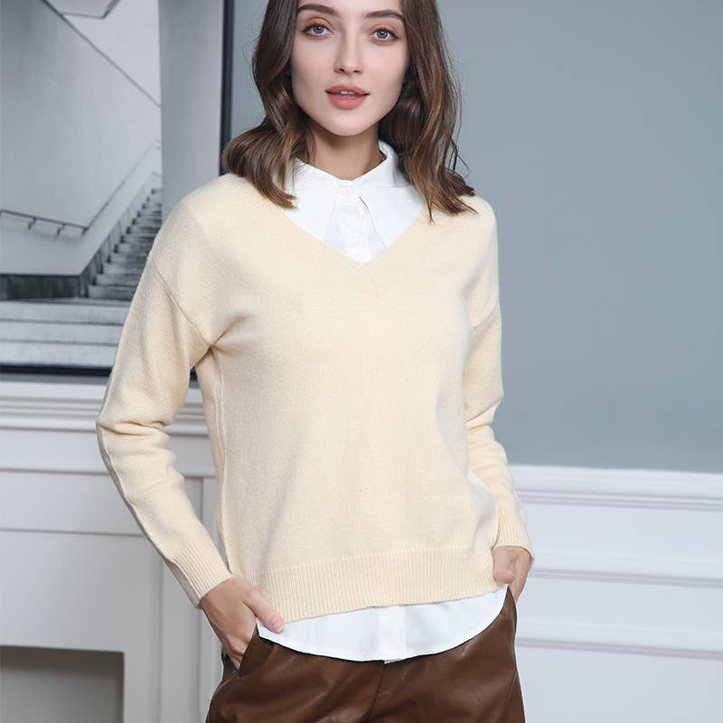 STYLISH PULLOVER V-NECK LOOSE CASUAL SWEATER