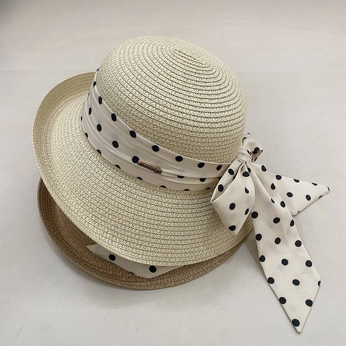 Women's Retro Polka Dot Bow Sun Hat_CWAH3498