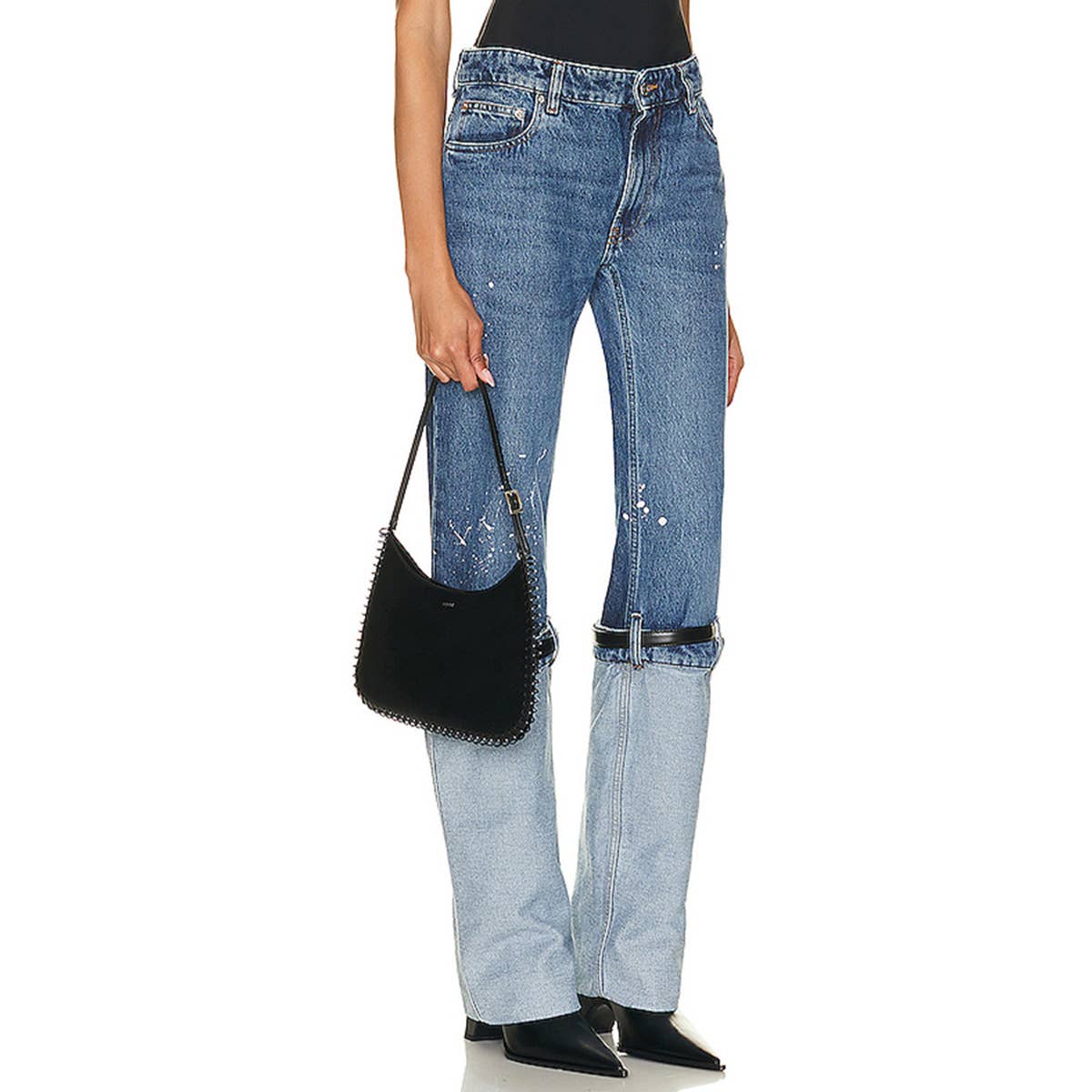 WOMENS HIGH WAISTED STRAIGHT LEG PATCHWORK JEANS