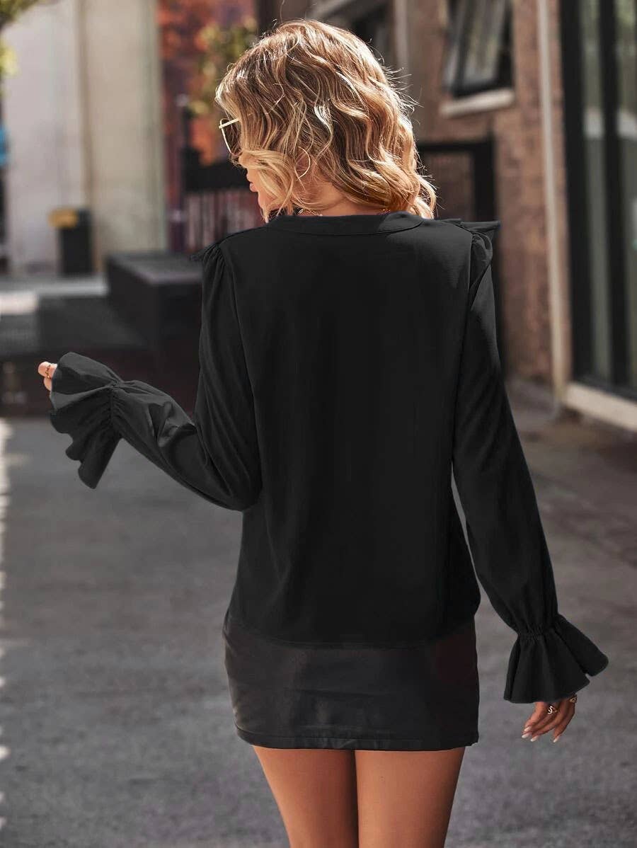 V-NECK RUFFLED ELEGANT STYLE SHIRT
