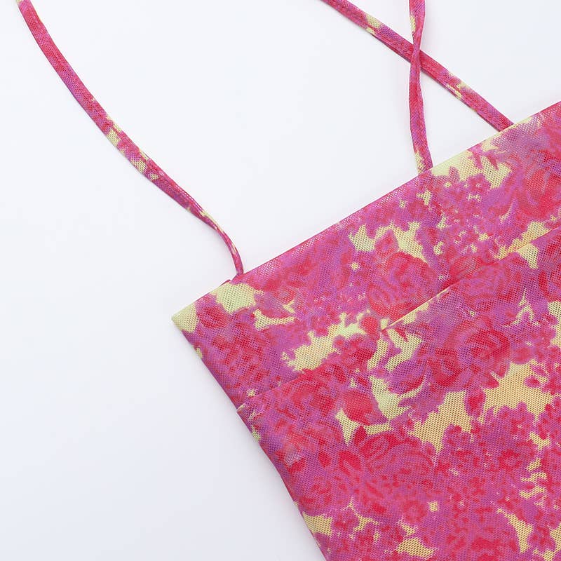 Sexy printed covers buttocks halter short dress